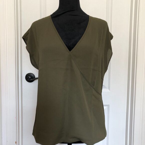 Three Eighty‎ Two Womens Blouse S Olive Green Jackson Surplice V-neck NWT - Picture 4 of 9